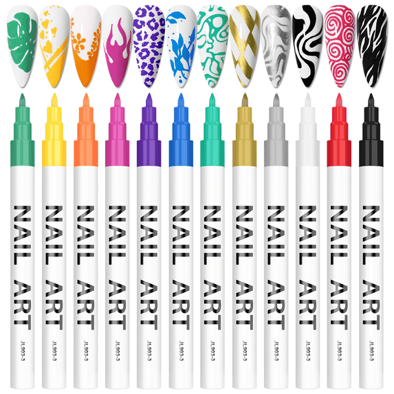 12 Color 3D Nail Art Pens Set, Kalolary Nail Point Graffiti Dotting Pen Drawing Painting Liner Brush for DIY Nail Art Beauty Adorn Manicure Tools