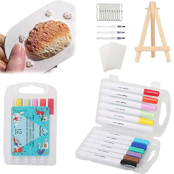 12-Color 3D Puffy Paint Kit - Texture Painting Supplies with Bubble Drawing Pen & Brush Tip Acrylic Markers (5ml)