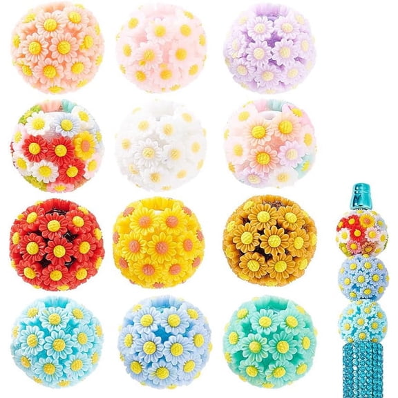 12 Color Acrylic Beads - 18mm Round Craft Spring/Summer Floral Daisy Spacer Beads