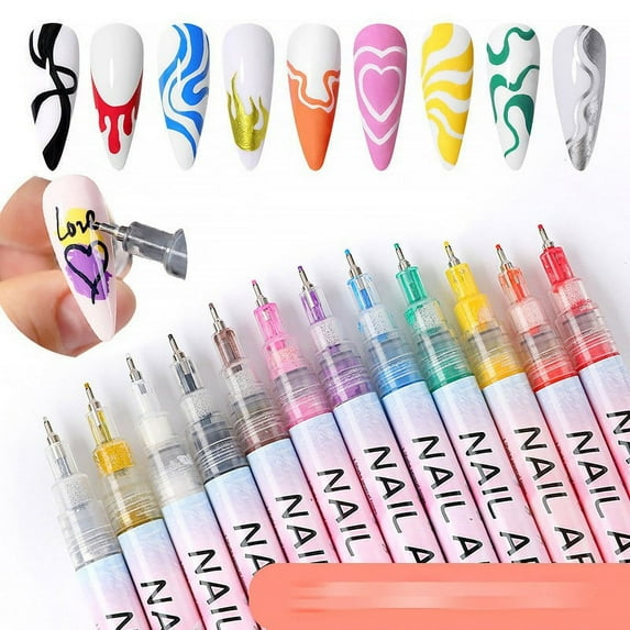 12-Color Acrylic Nail Art Pens - Quick-Dry Paint for DIY Nail Designs, Nail Doodling Pen 12 Color Acrylic Paint Paint Pen To Paint Nails DIY Quick-dry Point Flower Hook Line Pen