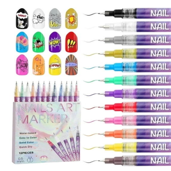 12 Color Acrylic Paint Pen Set, Nail Art Markers: Quick Dry 2026 Upgraded Nail Point Graffiti Dotting Pen, Drawing Liner Brush for DIY Nail Art Manicure Tools