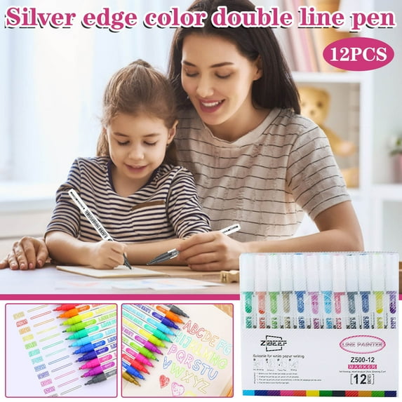 12-Color Double-Line Glitter Marker Set - Washable Fluorescent Pens for Handmade Cards, Scrapbooking & DIY Crafts