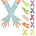 thumbnail image 1 of 12 Color Fingerless Gloves for Women Helii Long Mesh Blue Fingerless Gloves Neon Elbow Arm Sleeves Half Finger 80s 90s Party Accessories Outfit Trendy,Under $3, 1 of 4