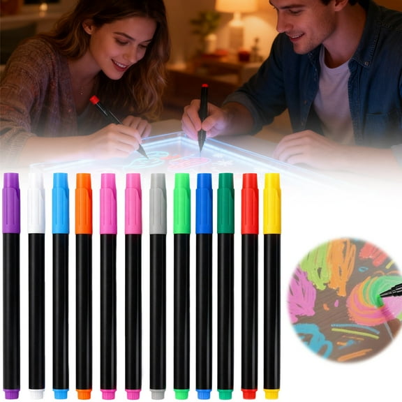 12-Color Markers for LED Note Board for Led Note Board, Compatible with Reusable Doodle Book, Light-Up Acrylic Message Boards,and LED Writing Boards, Neon Markers Erasable Pens (12)