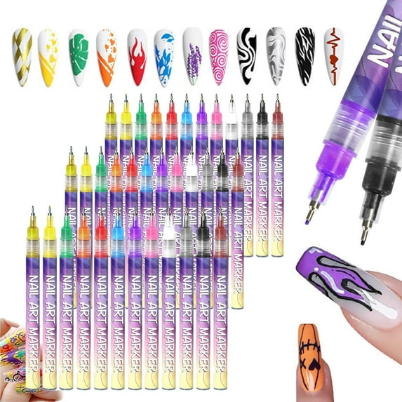 12 Color Nail Art Markers Kit for Gel Nails - Water-Based Acrylic Paint Pens with Nail Brushes, DIY Home Manicure Tools