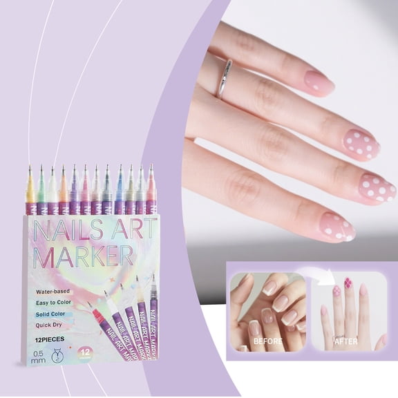 12 Color Nail Art Pens, 0.5 MM Nail Polish Pens Set, 3D Nail Polish Pens Graffiti Dotting Pen Acrylic Paint Pens Point Liner Pen Drawing Painting for Nails Art Design Manicure Nail DIY Decoration