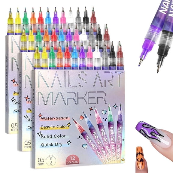 12 Color Nail Art Pens, 0.5 MM Nail Polish Pens Set Drawing Painting Point Liner Acrylic Painted Pen Kit, Waterproof and Quick-drying Nail for DIY Nail Design, Home & Salon Manicure Tools