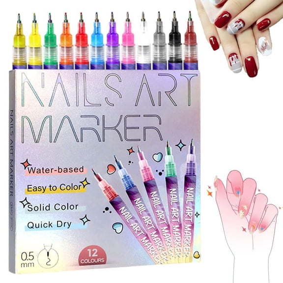 12-Color Nail Art Pens Set, 0.5mm Quick-Dry Nail Polish Markers for DIY Manicure, 3D Nail Design, Graffiti, Dotting, Drawing, and Nail Painting for Girls and Women