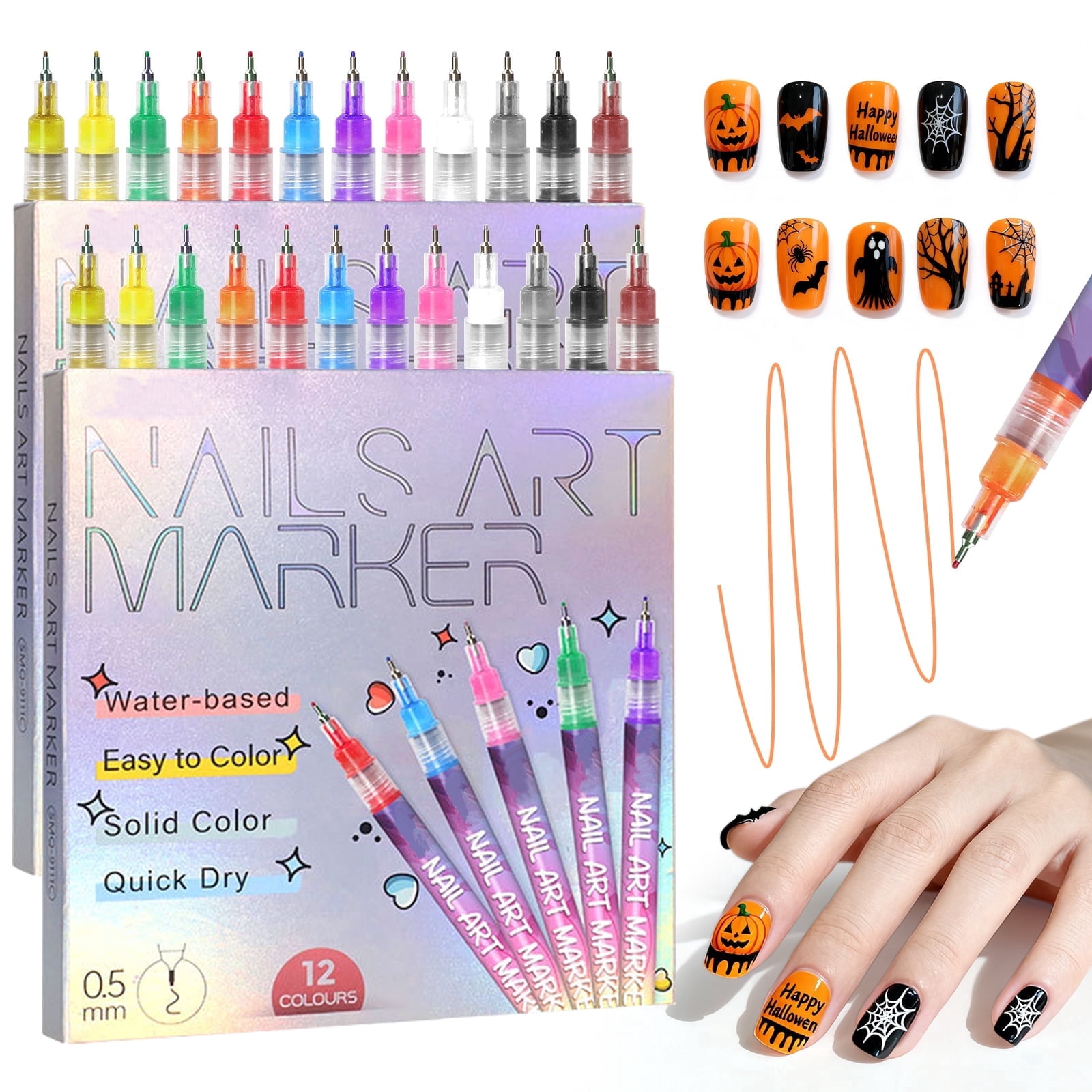 12 Color Nail Art Pens Set, Acrylic Paint Markers for Drawing & Dotting with 0.5mm Fine Tip - Quick-Drying, Waterproof DIY Nail Design Kit for Home Salon and Adult Manicure