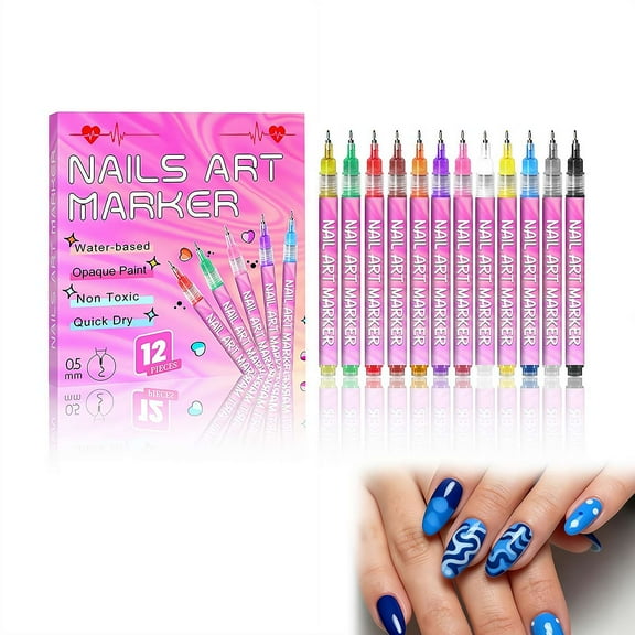 12 Color Nail Art Pens Set, Nail Pens Nail Point Graffiti Dotting Pen Drawing Painting Liner Brush for DIY Nail Art Beauty Adorn Manicure Tools
