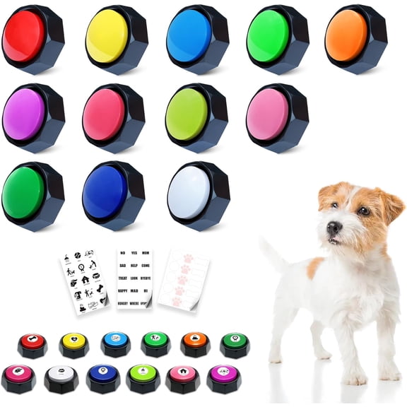 12 Color Pet Communication Buttons, Buttons with 3-Mode (Play/Off/Record), Talking Recordable Buttons, Includes 45 Stickers & for Effective
