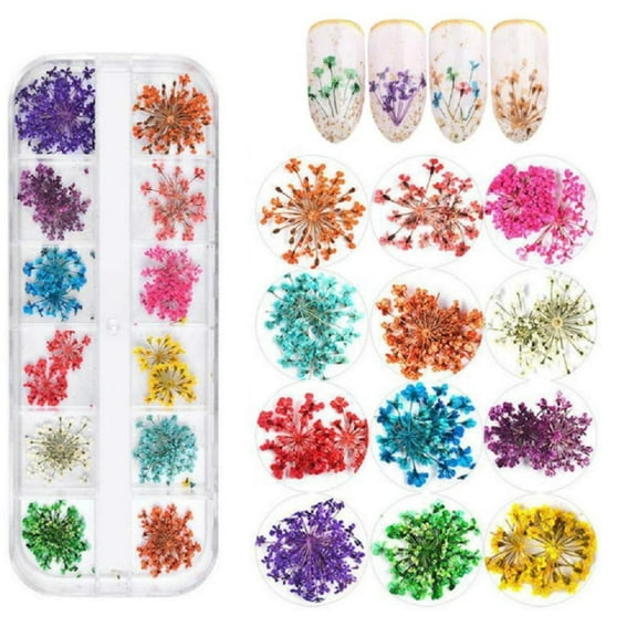 12-Color Real Dried Flower Nail Art Set – 3D DIY Manicure Decorations for Unique, Salon-Quality Nails TIKA