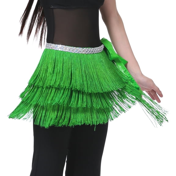 12 Color WASIT80CM/WIDTH32CM/LENGTH180CM 3 Layer Tassel Belly Dance Hip Scarf Wast Belt Waist Scarf Skirt,One Size,Dark Green
