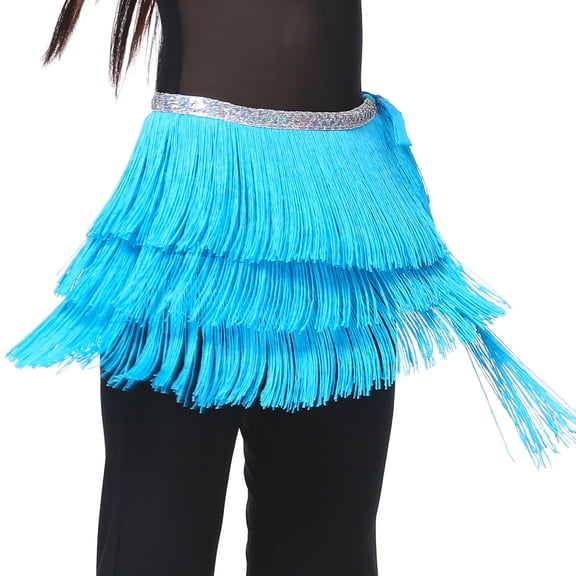 12 Color WASIT80CM/WIDTH32CM/LENGTH180CM 3 Layer Tassel Belly Dance Hip Scarf Wast Belt Waist Scarf Skirt,One Size,Navy Blue