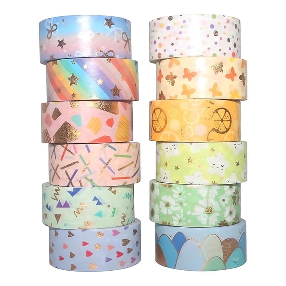 12-Color Washi Tape Set, Decorative Masking Tape for Journaling, Scrapbooking, Gift Wrapping, Craft DIY,Premium Paper Tape Rolls