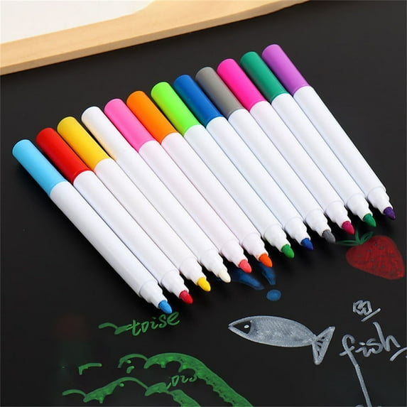 12 Color Water Soluble Liquid Chalk,Erasable Light Board Pens,Erasable White Chalk for Blackboards,Non-Toxic,Quick-Drying,Reusable Colored Markers Pack of 12 Broad Line Washable Markers