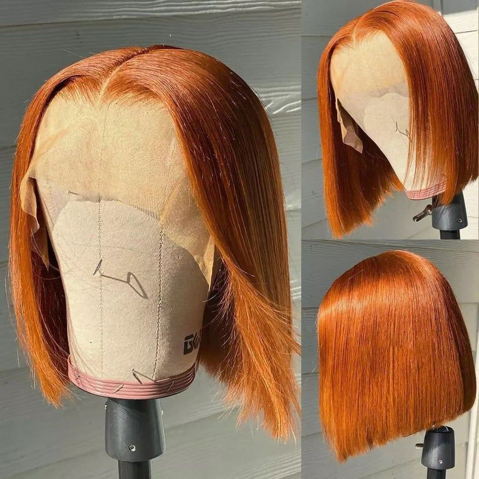 12" Colored Wigs Short Bob Wigs 13x4 Lace Front Straight Human Hair Wigs Pre Plucked Peruvian Virgin Hair 150% Density Orange Bob for Women