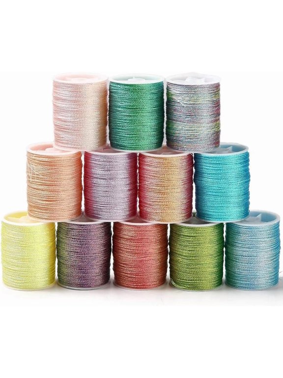 12 Colors 0.5mm Polyester Thread Set Kumihimo Cords Metallic Beading 6Ply Chinese Knotting Macrame Wind Chime Strings for DIY Jewelry Making Threads Sewing Stitching Friendship Bracelet Necklace