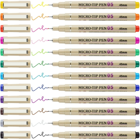 [12 Colors] 05 Micro, Fineliner Pen Set Ink, Fine Point Pen,Multi-liner, Sketching, Anime,Artist Illustrating/Technical Drawing,Office Documents
