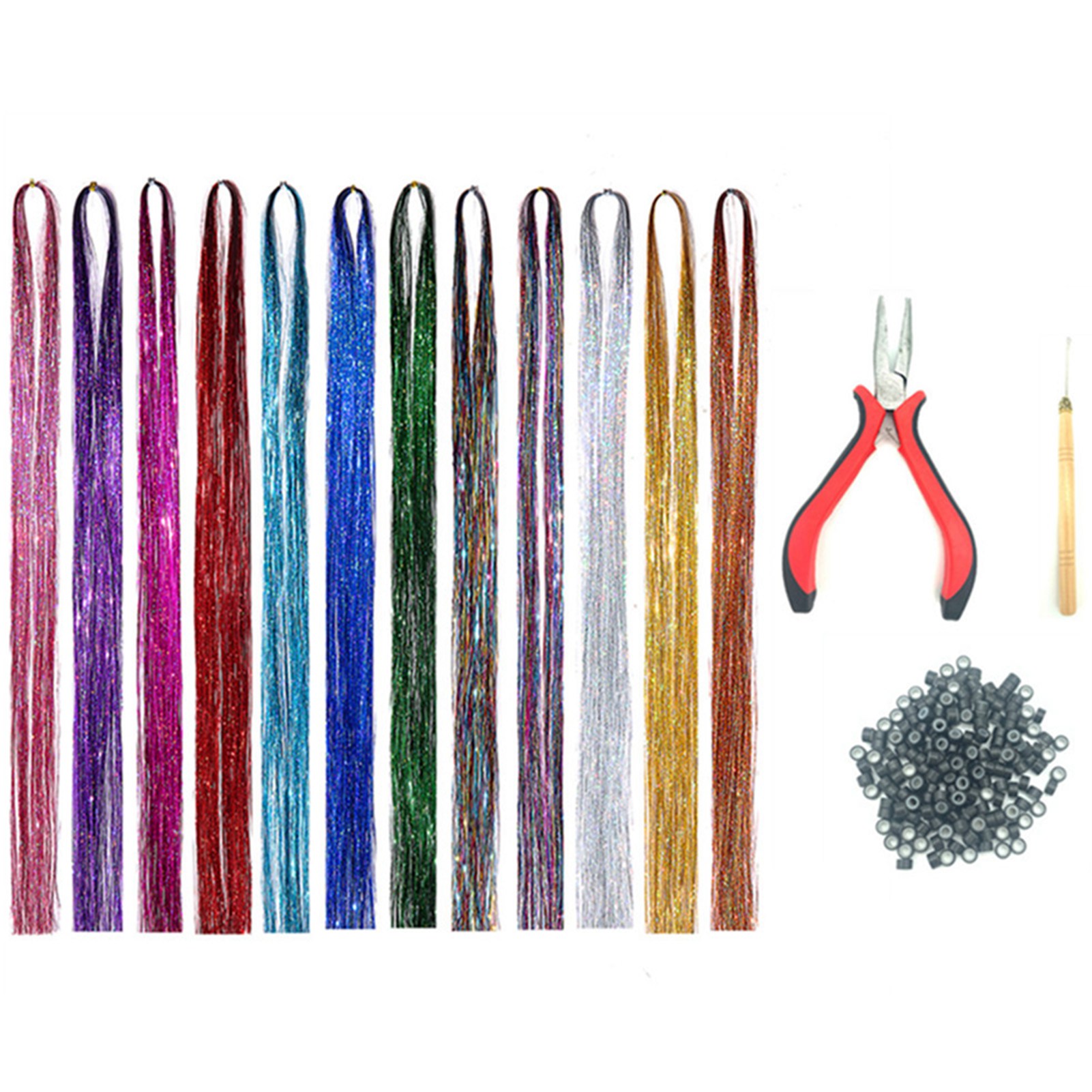 12 Colors, 200pcs Silicone Rings Colored Silk Hair Extensions Set