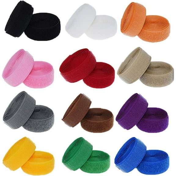 12 Colors 24 Yards Sew On Hook and Loop Tape Fastening Nylon Fabric Tape with Non-Adhesive for DIY Craft Interlocking Tape Sewing Fasteners