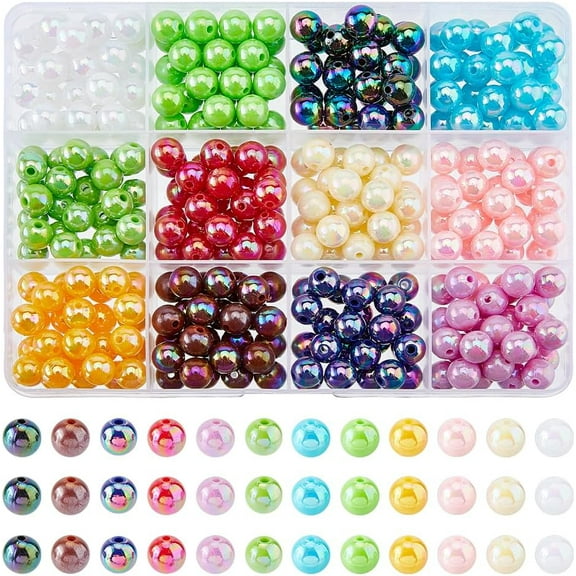 12 Colors 336Pcs Acrylic Imitation Pearl Beads 6/8mm Colored Plastic Round Beads Spacer Large Hole Bubblegum Beads Loose Beads Bulk for Jewelry Making Hole: 1-2mm