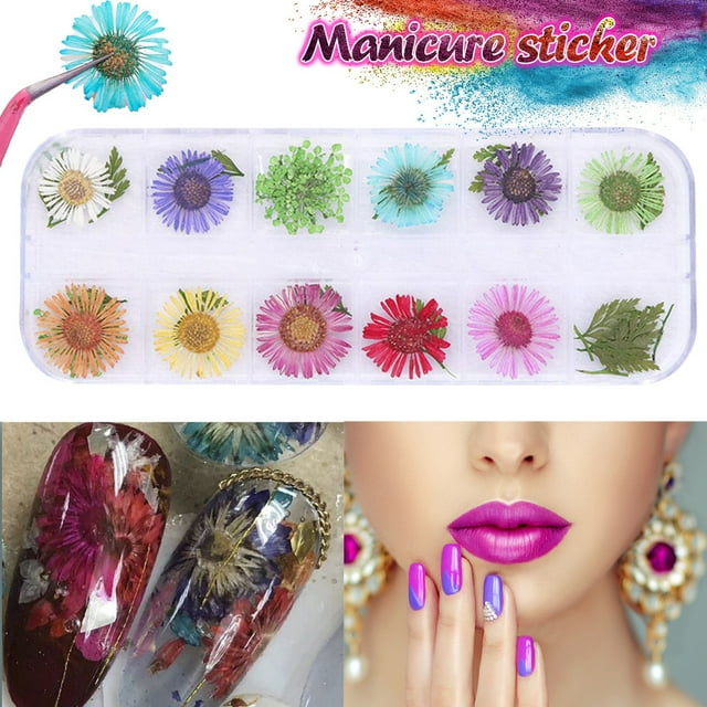 12 Colors 3D Decoration Real Dry Dried Flower For UV Gel Acrylic Nail Art Tips