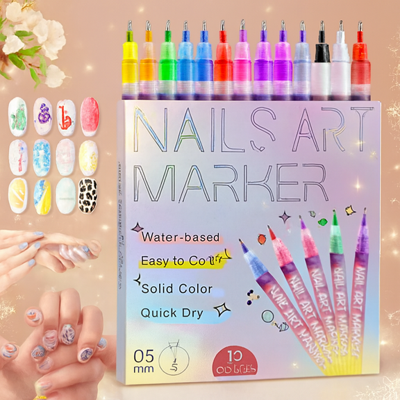 12 Colors 3D Nail Art Pens Set, 2025 Upgrade Quick Dry Gel Nail Polish Markers for DIY Painting & Dotting