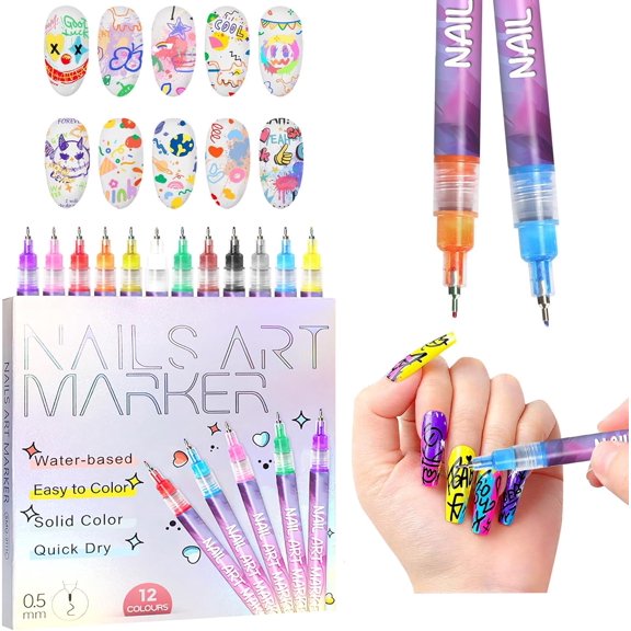 12 Colors 3D Nail Polish Art Pens Set,DIY 0.5mm Tip Acrylic Nail Polish Markers for Drawing Painting Beginners Liner Nail Art Pens for Painting Nails