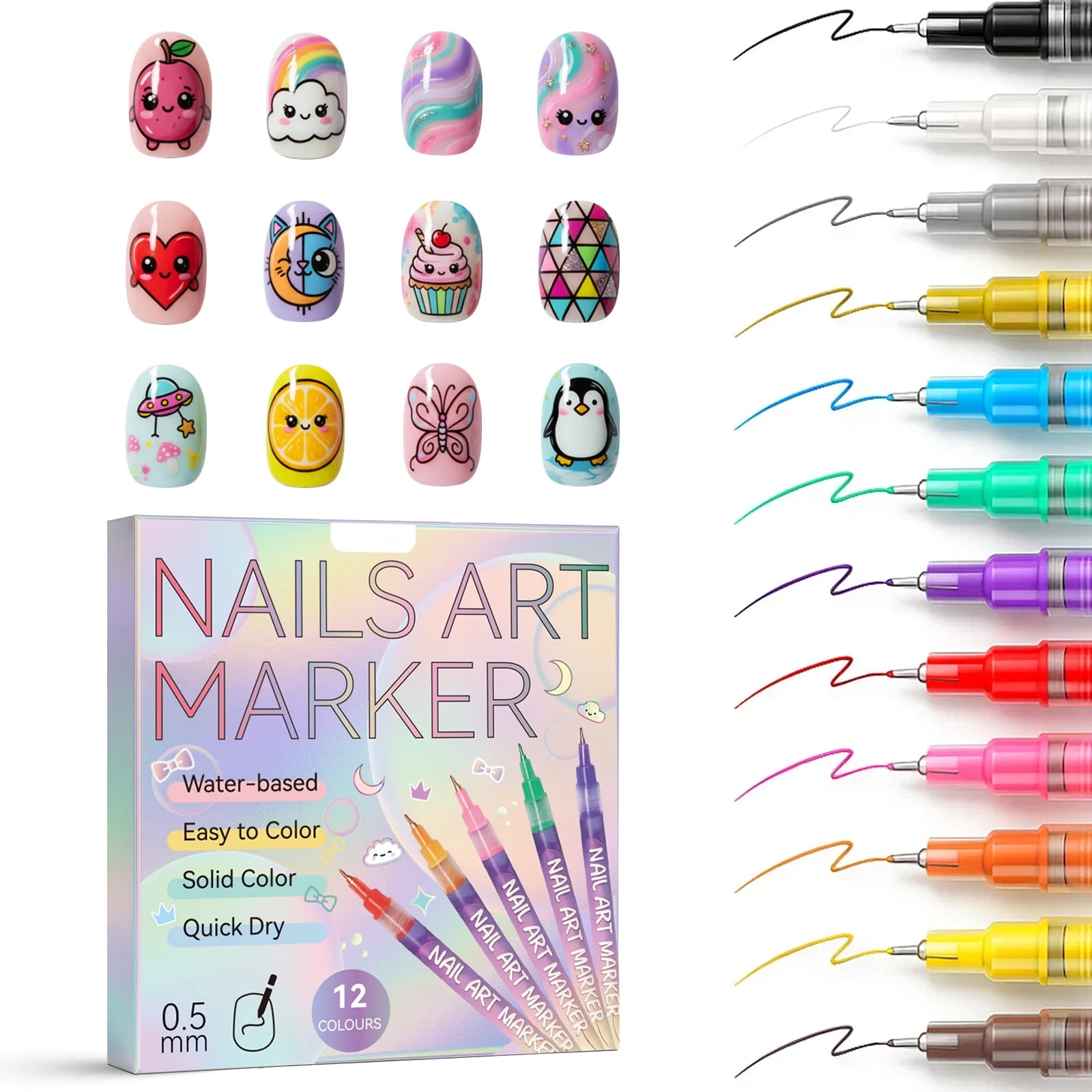 12 Colors 3D Nail Polish Pens for Painting, 2025 Upgrade Nail Art Pens Set, DIY Quick Dry Graffiti Dotting Point Liner Pens, Nail Art Markers for Gel Nails, Nails Art Drawing Tool（1PACK）