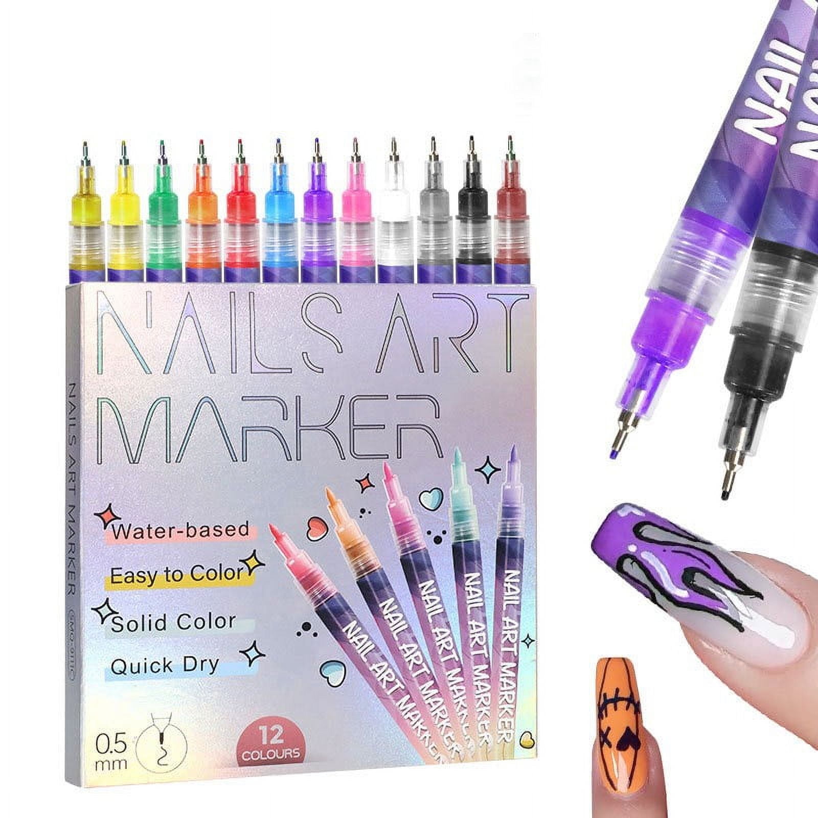 12 Colors 3D Nail Polish Pens for Painting, Nail Art Pens Set, 2025 Upgrade Nail Art Markers for Gel Nails, DIY Quick Dry Graffiti Dotting Point Liner Pens, Nails Art Drawing Tool