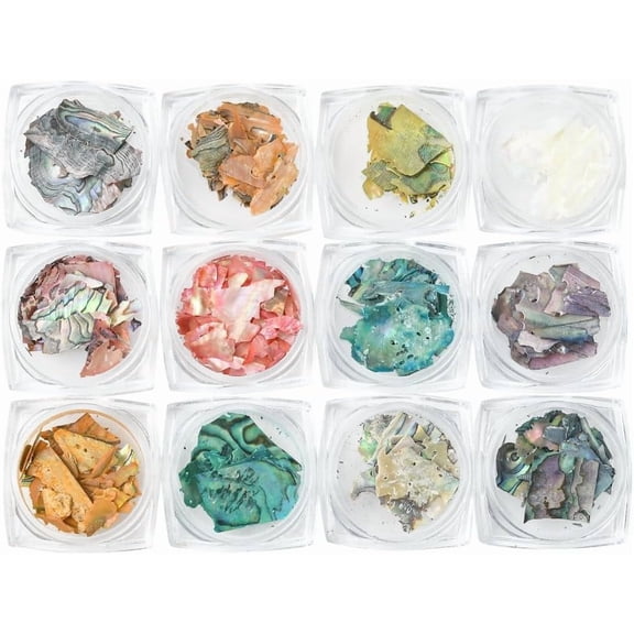 12 Colors Abalone Seashell Nail Art Sea Shell Nail Charms Aurora Irregular Colorful Natural Sequins 3D Glitter Piece Slice Flakes Accessories for Manicure Paillette Tip DIY Making Decoration 1set
