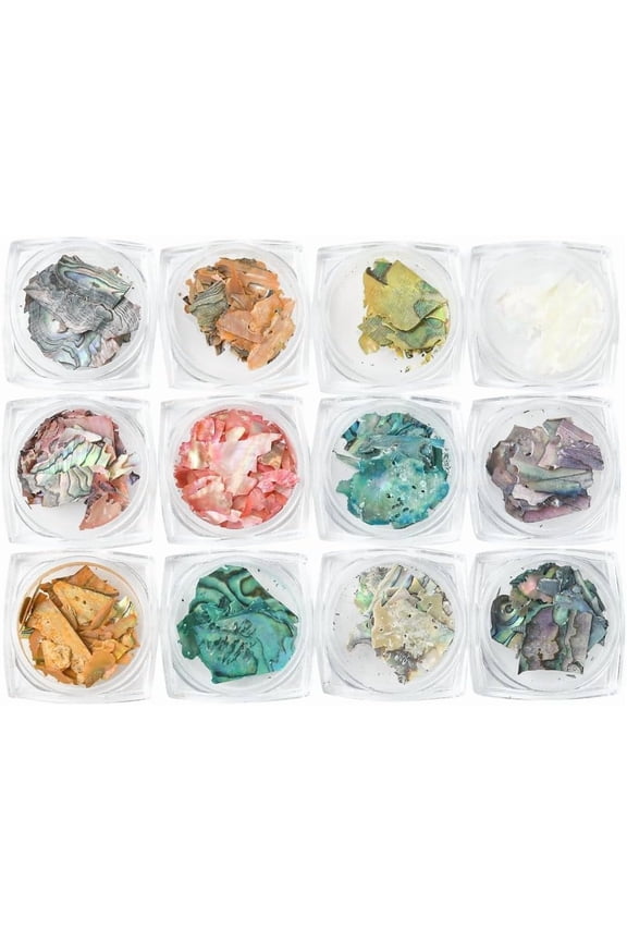12 Colors Abalone Seashell Nail Art Sea Shell Nail Charms Aurora Irregular Colorful Natural Sequins 3D Glitter Piece Slice Flakes Accessories for DIY