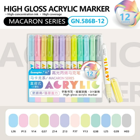 12 Colors Acrylic Markers, 1.0mm Bullet Nib Acrylic Paint Pens, Bright Colors, Big Capacity ink, Wide Range of Uses, Painting Gel Pen