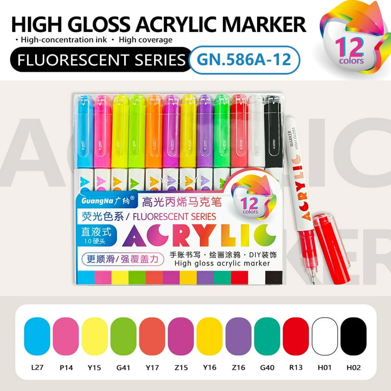12 Colors Acrylic Markers, Bullet Nib Acrylic Paint Pens