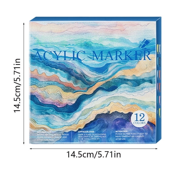 12 Colors Acrylic Paint Markers with Brush Tip, Permanent Vibrant High Coverage Water-Based Non-Toxic Art Markers for Rock Painting, Canvas, Wood, Glass, Metal, Plastic & DIY Crafts