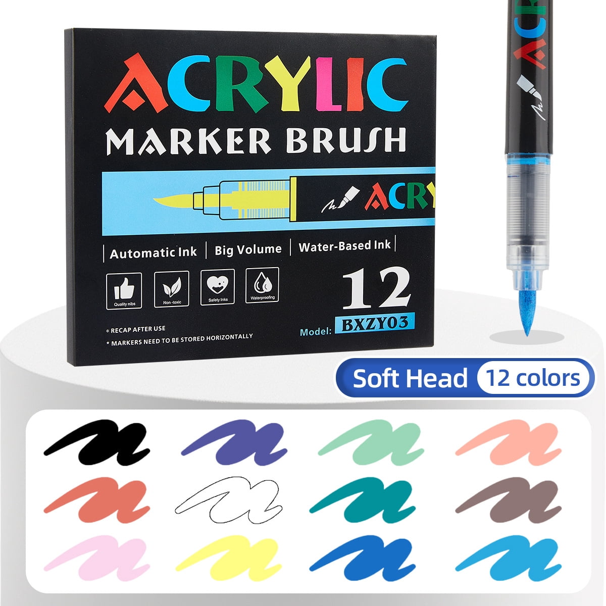 12 Colors Acrylic Paint Markers - Paint Pens for Drawing, Fabric, Paper, Glass, DIY - Art & Craft Supplies for Adults, Teens