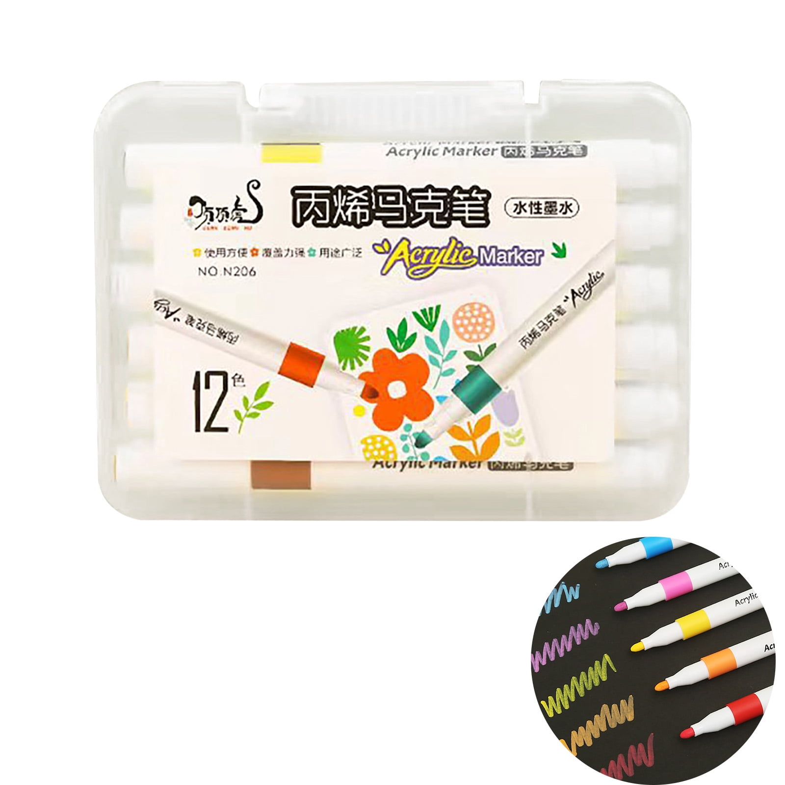 12 Colors Acrylic Paint Markers, Round Tip Water-Based Permanent Paint Pens, Non-Toxic Multi-Surface Art Pens for Ages 3+ & Adults, Perfect for Coloring, Drawing, Sketching and Card Making