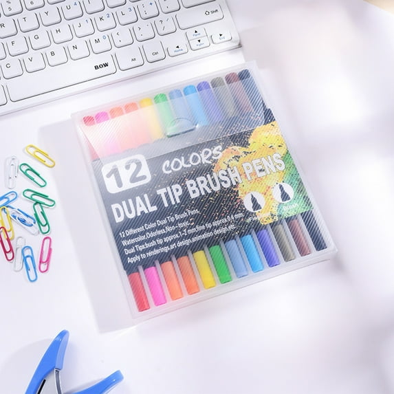 12 Colors Art Markers for Adults,Dual Tip Pens for Adult Illustration, Journaling, Calligraphy - Artist Drawing Supplies,Brush and Fine Pens for Lettering, Manga, Design Sketching