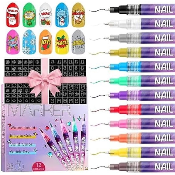 12 Colors Art Pens Set, 2026 Art Markers for Gel Nails, Polish Markers Quick Dry Dotting Point Liner Pens Pens for Drawing Painting DIY Art (FBA)