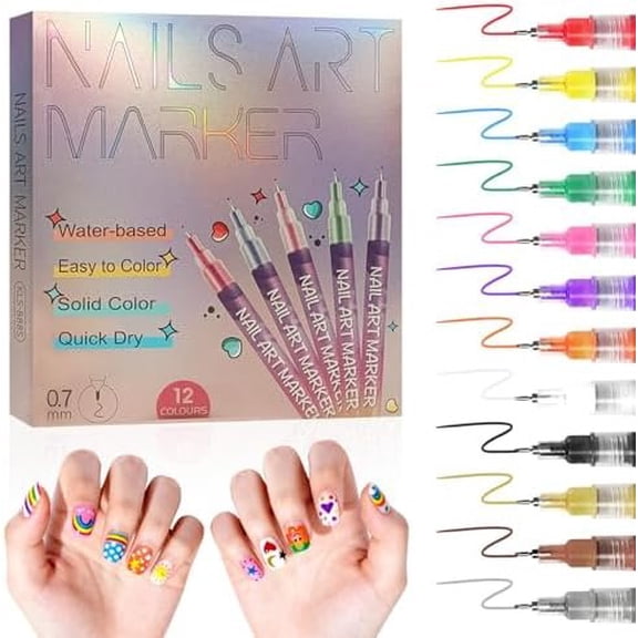 12 Colors  Art Pens Set,Fine Tip 0.7mm  Art Markers, Quick Dry   Polish Pens for DIY  Graffiti Dotting Painting  Design  And Adults,Manicure Set  for Beginners