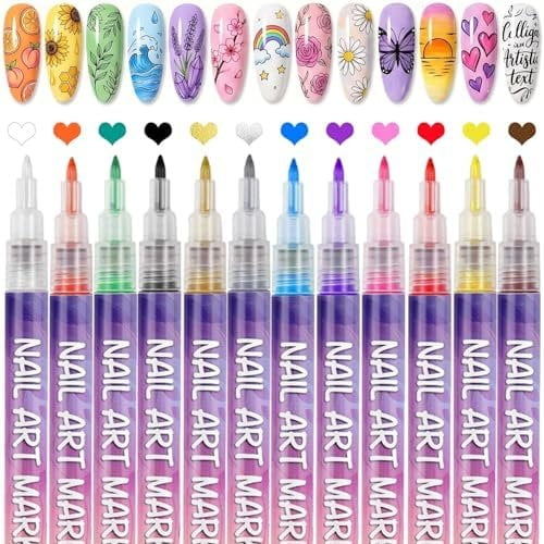 12 Colors Art Pens Set For Painting Nails, 0.7 mm Fine Tip Art Markers, Polish Pens Quick Dry for Dotting Drawing Painting Liner, DIY Art Kit Tools for Adult Use Only(24 Colors)