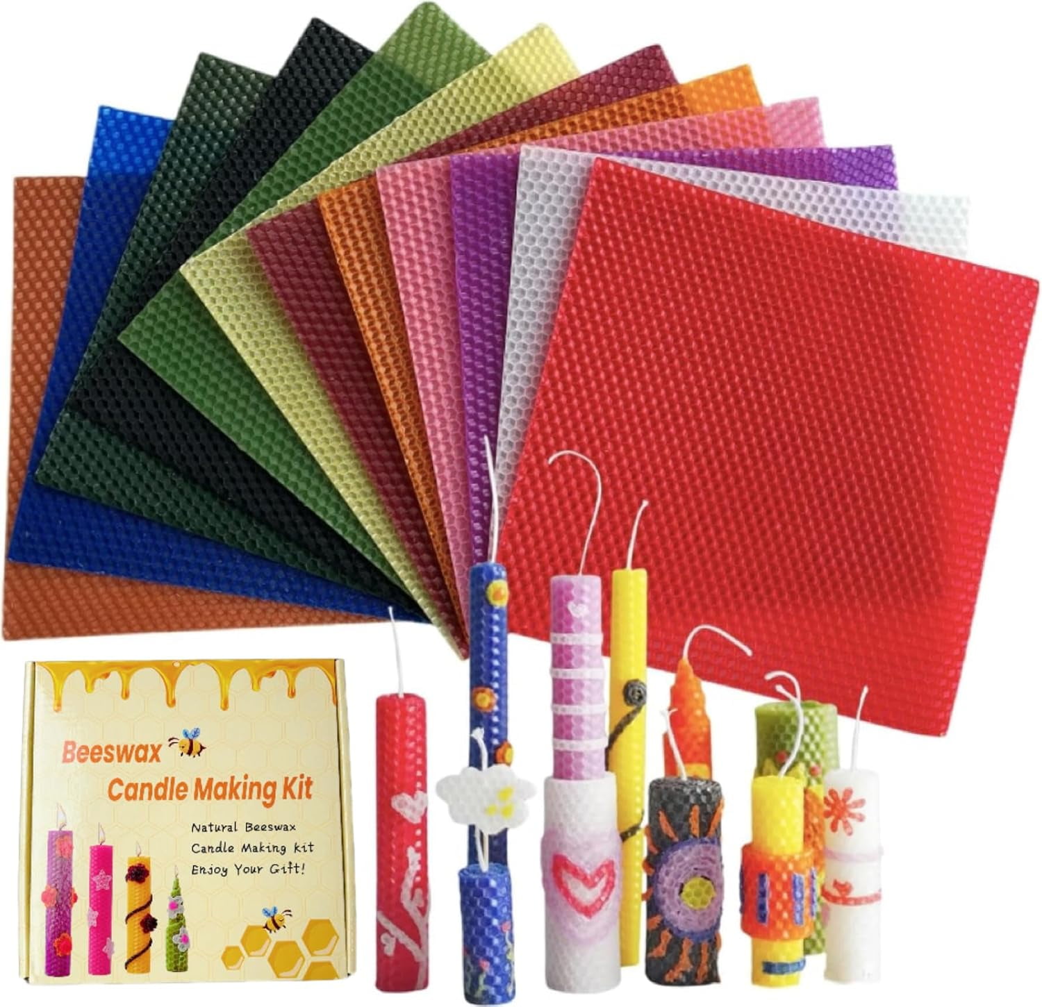 12 Colors Beeswax Sheets for Rolling Candle 8" X Making Kit DIY Maker Starter (12Pcs)