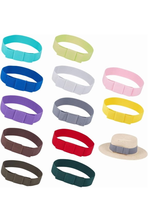 12 Colors Bowknot Tie Stretchable Hat Band 22.4 Inch Bowknot Polyester Elastic Hat Bands 1.5 Inch Wide Stretchable Hat Band Hat Bands for Women Men Cowboy Straw Hat Band Accessories DIYDIY