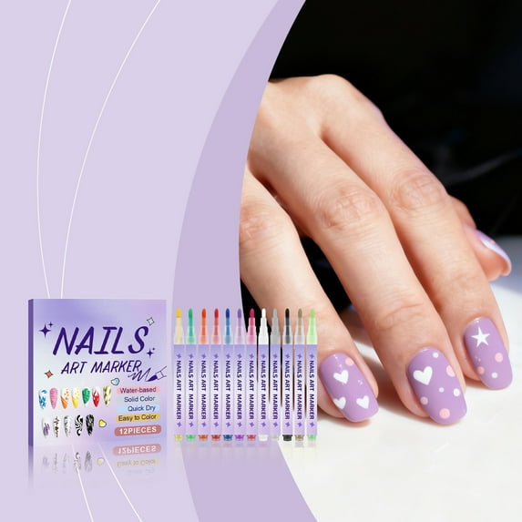12 Colors Diy Nail Art Pens Set, Diy Nail Art Pen Set, No Lamp Needed Air Dry Quick Dry Nail Polish Markers for Painting Nails with Fine Tip for Intricate Designs
