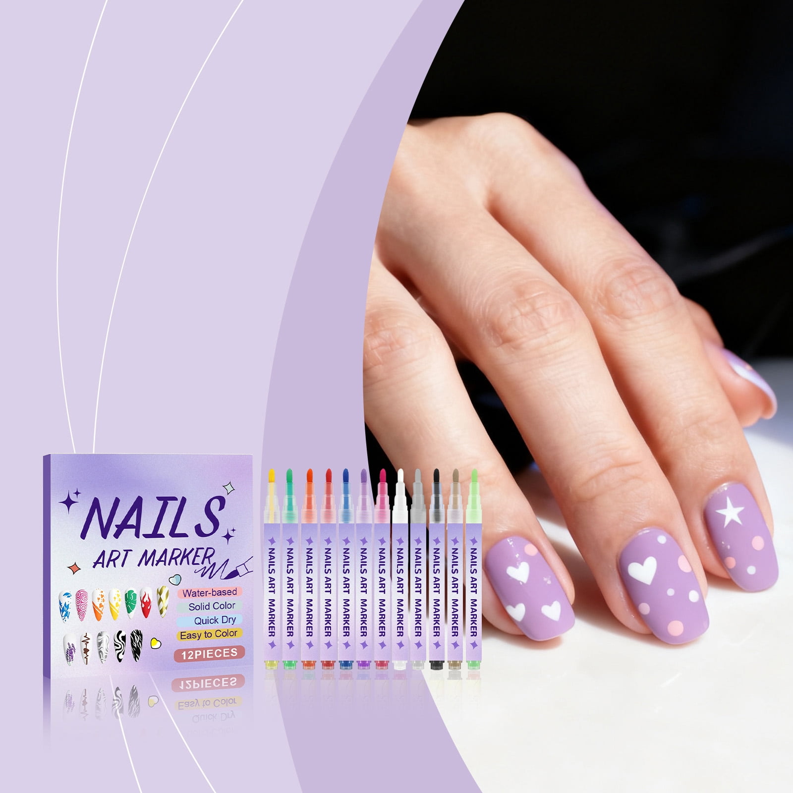 12 Colors Diy Nail Art Pens Set, Nail Polish Pens for Diy Nail Drawing, Painting & Graffiti, Manicure Decoration Tools for Nails Art Design