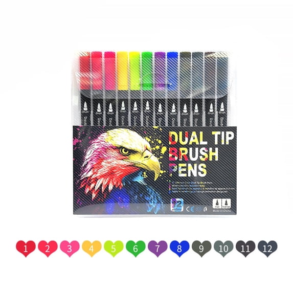 12 Colors Dual Tip Acrylic Paint Markers Set,Fine & Brush Tips, Water-Based Washable Watercolor Pens for Pupils & Adults, Coloring, Drawing & Campus Art Supplies, Gift for Pupils