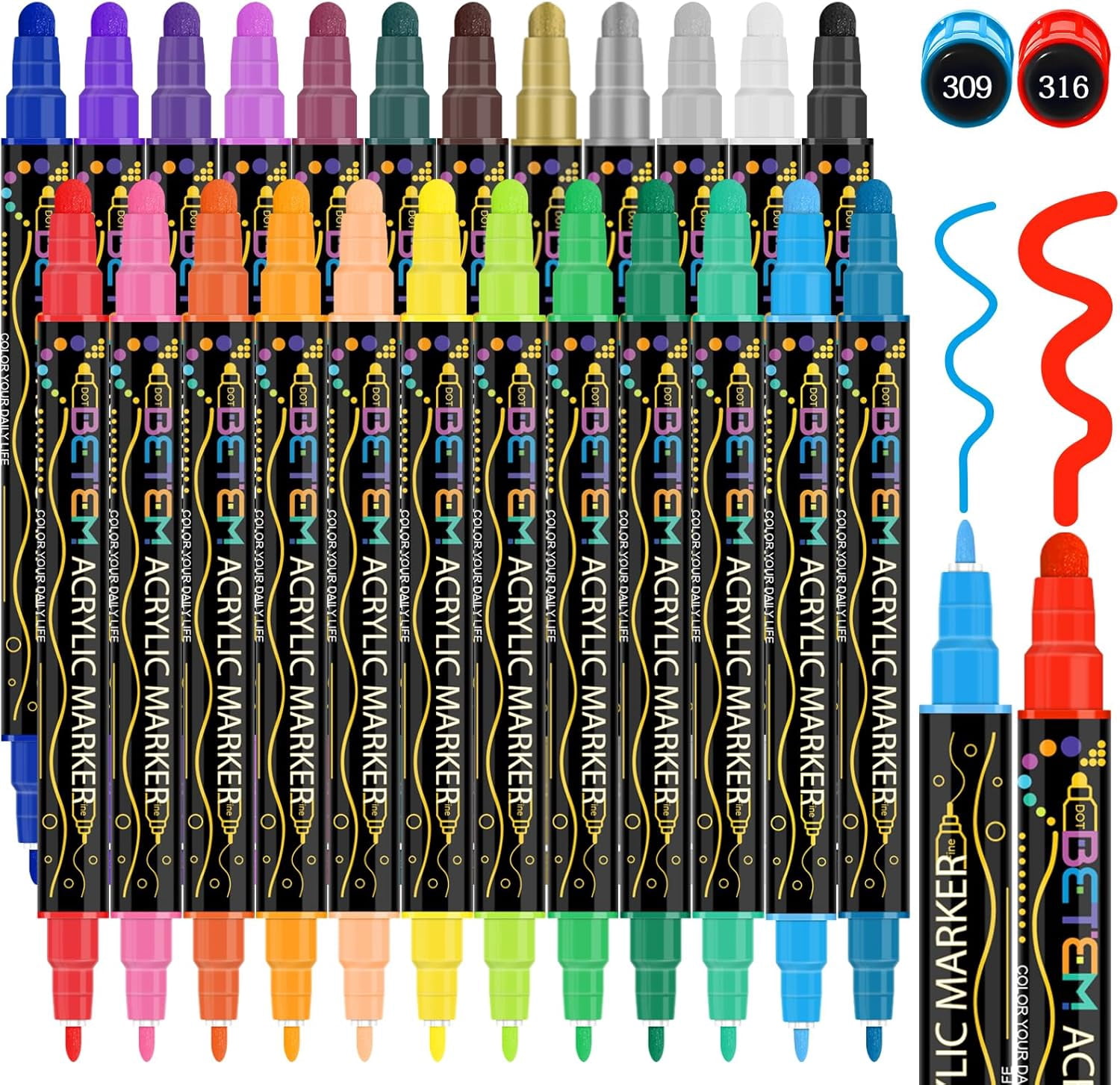 12 Colors Dual Tip Acrylic Paint Pens Markers, Premium Acrylic Paint Pens for Halloween Decorations, Wood, Canvas, Stone, Rock Painting, Glass, Ceramic Surfaces, Pumpkin Painting Kit DIY Crafts
