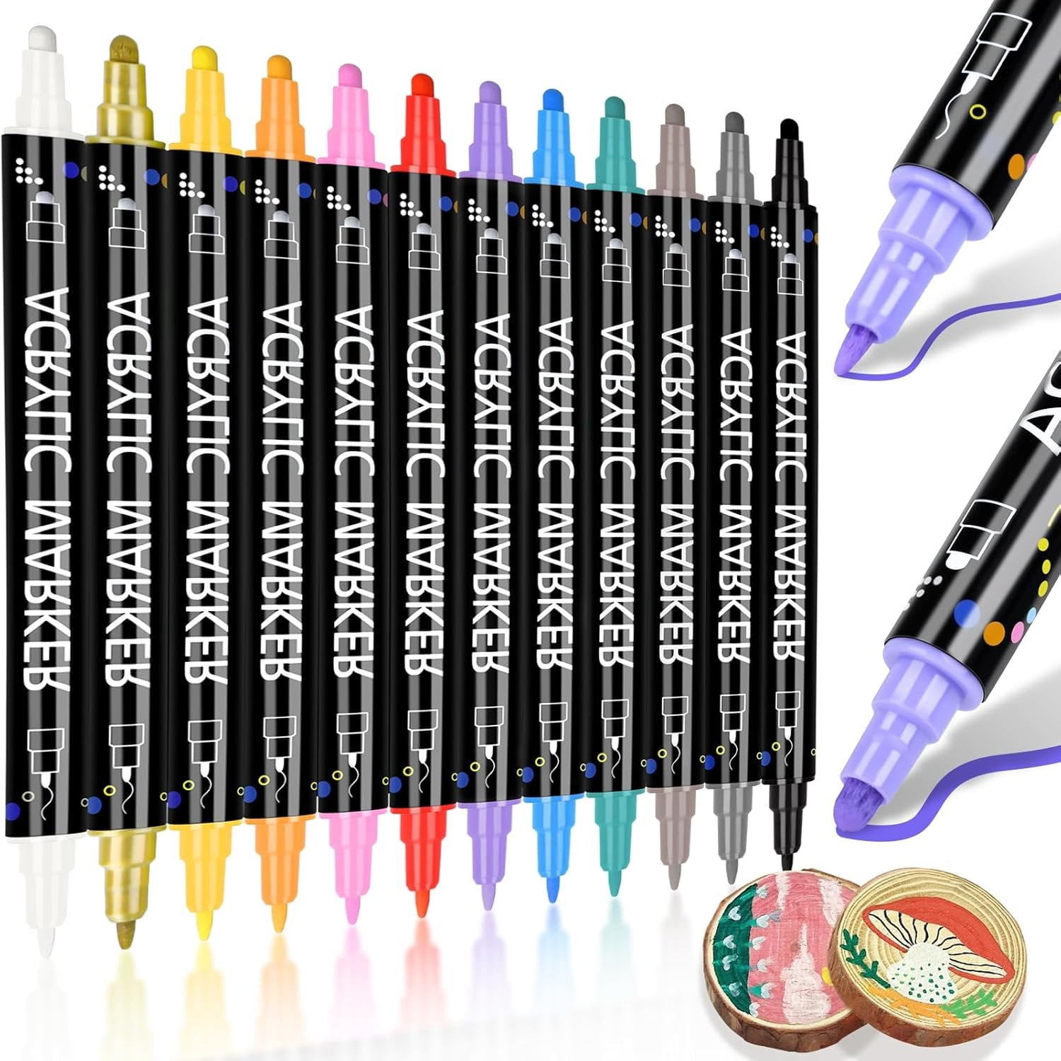 12 Colors Dual Tip   Pens Markers, Dot & Fine Tip Coloring Drawing Markers for Christmas Decorations,  Making Art Supplies for , Stone, Rock Painting