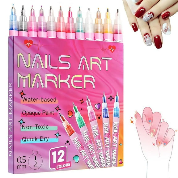 12 Colors Nail Art Pens, Upgraded Nail Art Markers for Art Design Acrylic Paint Marker,3d Polish Pencil for Gel Nails,quick Drying Waterproof Diy Pen for Home Nail Salon